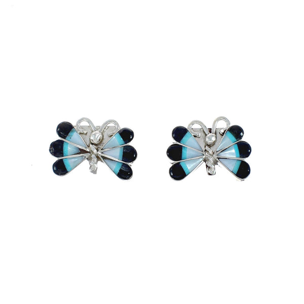 Native American Zuni Sterling Silver Multicolor Butterfly Post Stud Earrings X10028